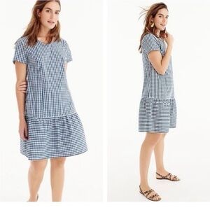Jcrew Navy Gingham Shift Dress Size M